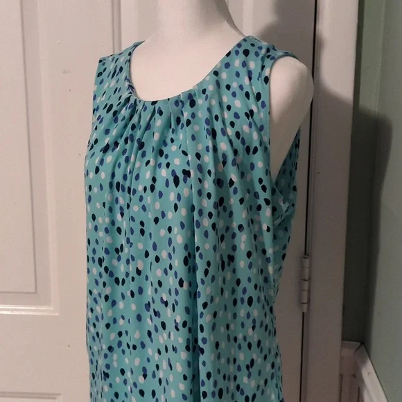 Liz Claiborne Large Sleeveless Teal Dots Tank Top - Picture 2 of 9